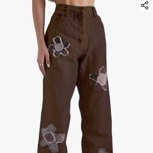 Women’s Y2K Wide Leg High Waist Brown Denim Boyfriend Jeans, Baggy Fit, Size S